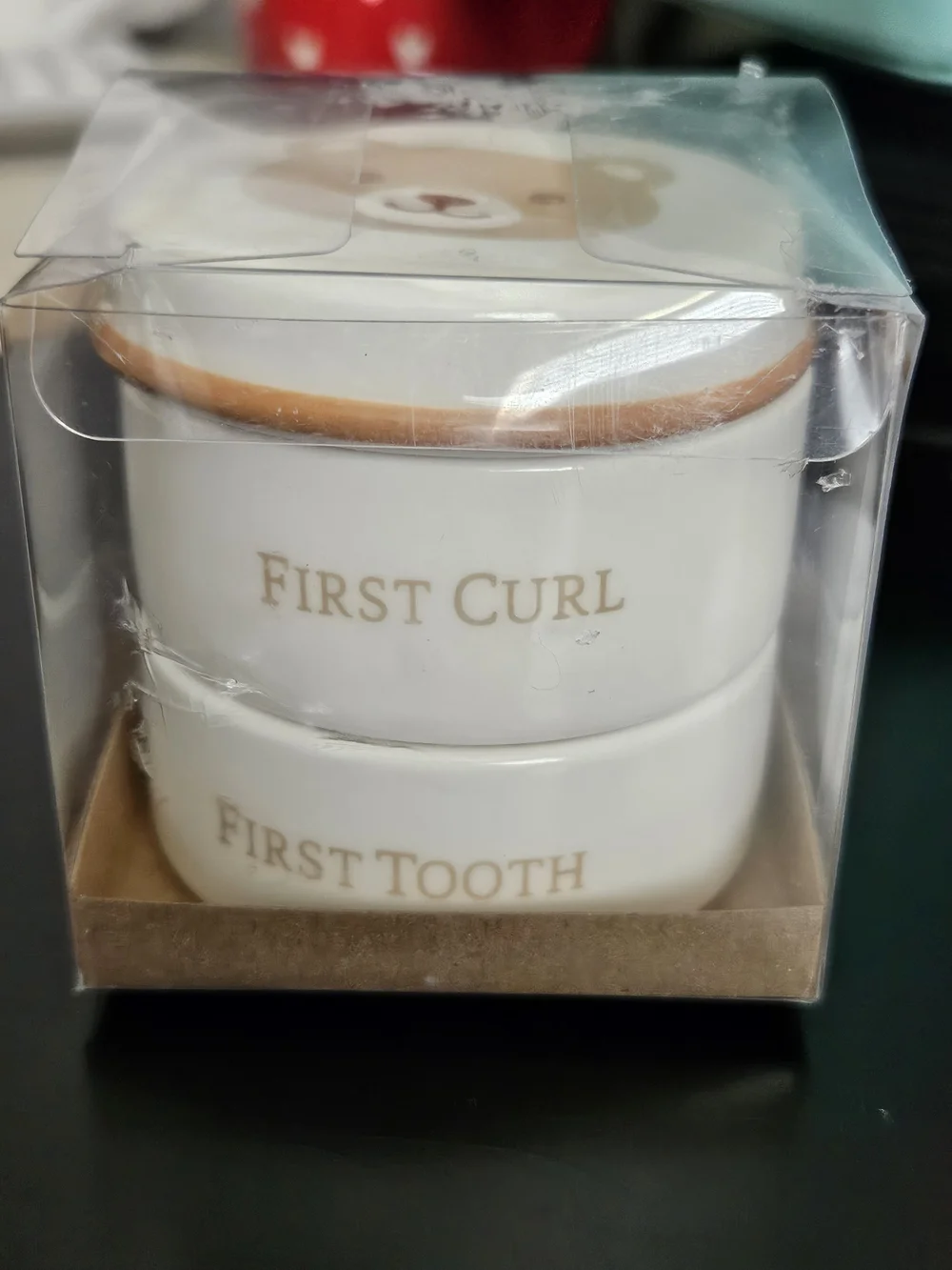 DEMDACO Baby First Tooth First Curl Bear Ceramic Stackable Keepsake Box New